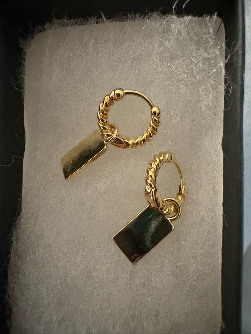Gold Rectangular Tag Huggie Earrings - Women Jewelry
